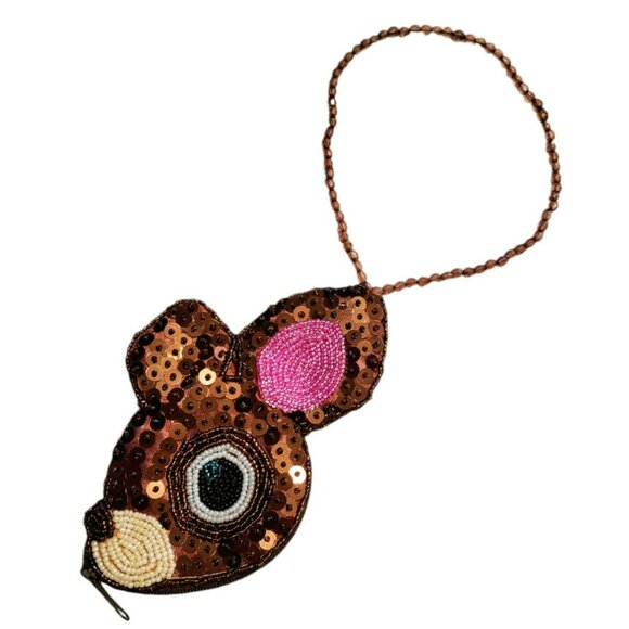 Rare Sanrio Deery-Lou Coin Purse Sequin Beaded Wrist Strap Brown Reindeer Pouch - Picture 14 of 14